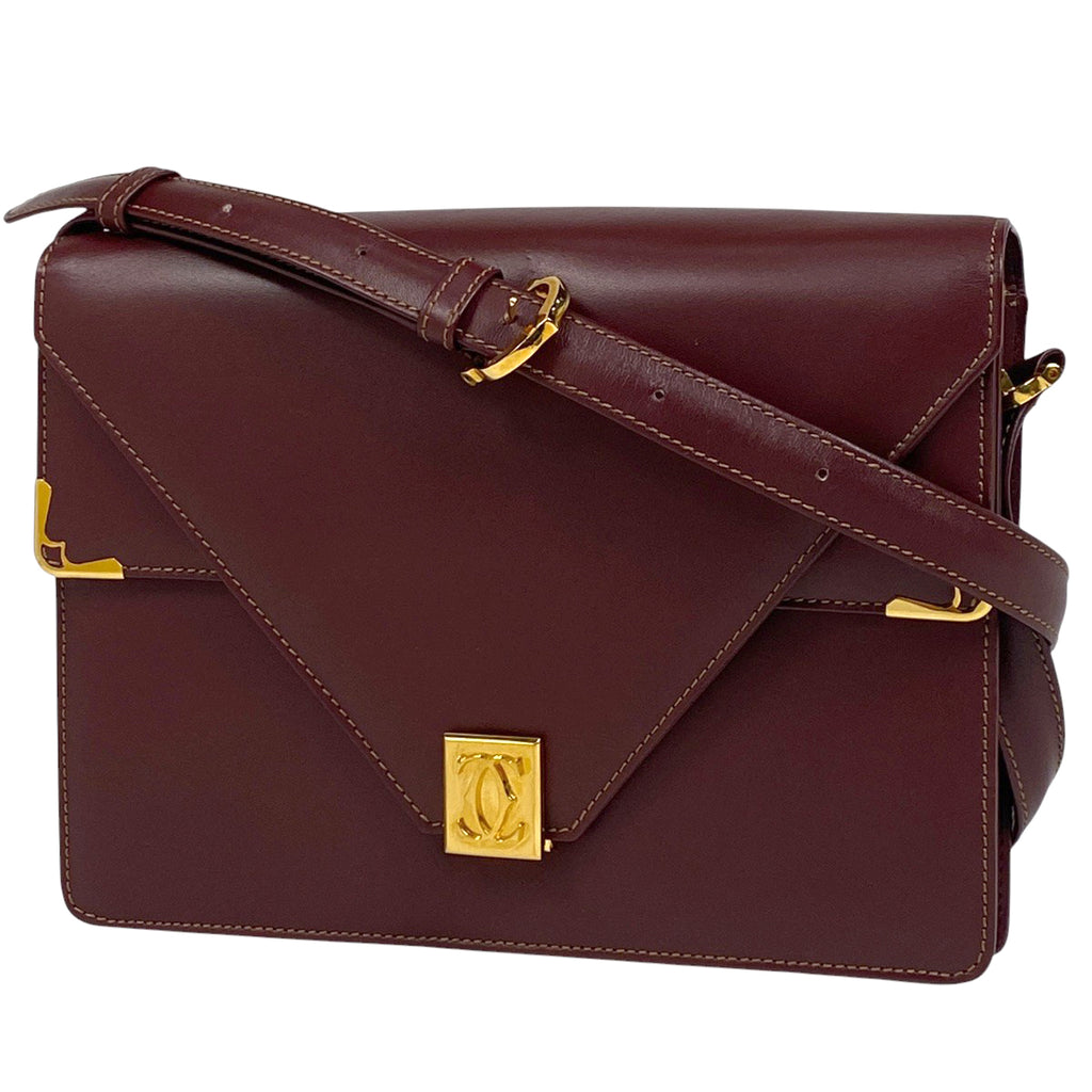 カルティエ マストライン ショルダーバッグ Wフラップ ショルダーバッグ レザー ボルドー レディース 【中古】brbag