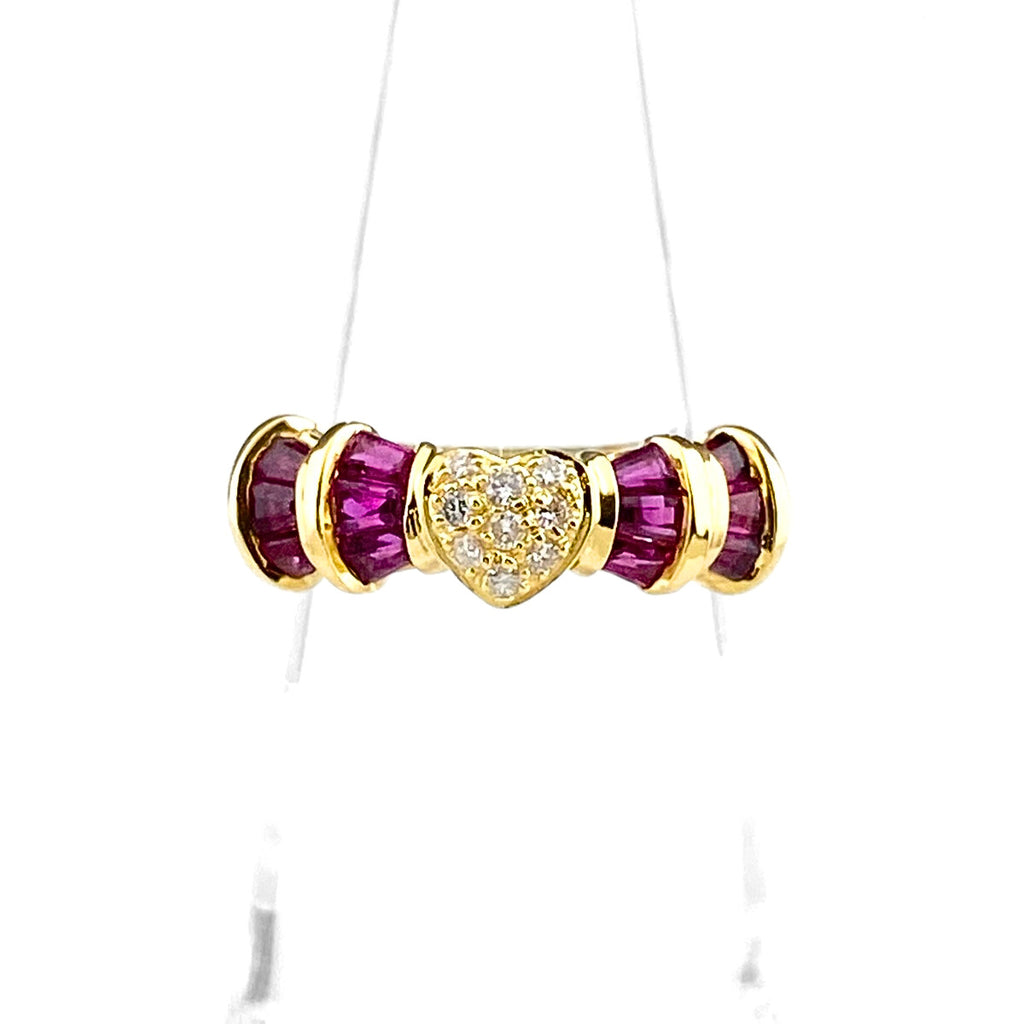 ルビー デザインリング YG イエローゴールド メレダイヤ 指輪 リング 8号 K18 ルビー ダイヤモンド レディース 【中古】nbjwl