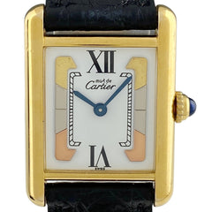 カルティエ マストタンク SM ヴェルメイユ トリニティ W1006354 腕時計 シルバー925 GP レザー クォーツ ホワイト レディース 【中古】wtcbb