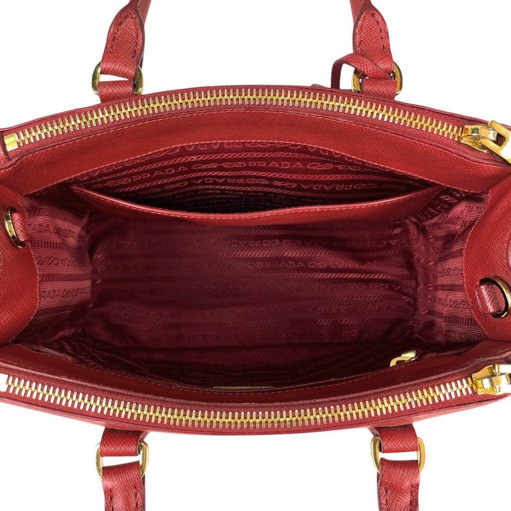 プラダ ロゴプレート ハンドバッグ ガレリア 2WAY ショルダーバッグ ハンドバッグ レザー レッド レディース 【中古】 brbag