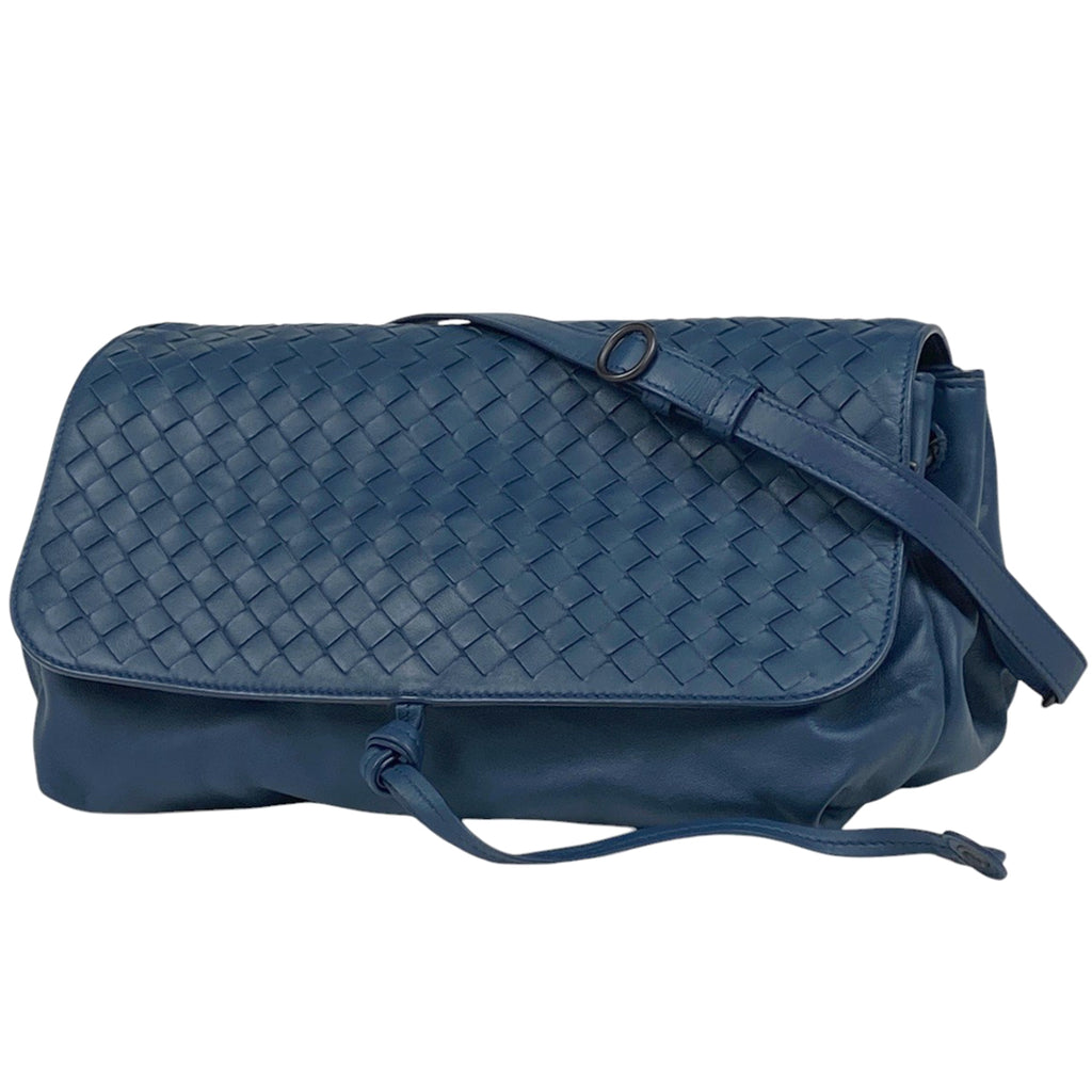 【最終値引き】 ボッテガヴェネタ イントレチャート ショルダーバッグ レザー ブルー レディース 【中古】 brbag