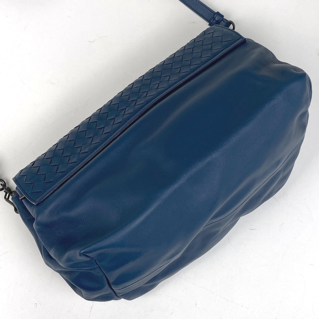 【最終値引き】 ボッテガヴェネタ イントレチャート ショルダーバッグ レザー ブルー レディース 【中古】 brbag
