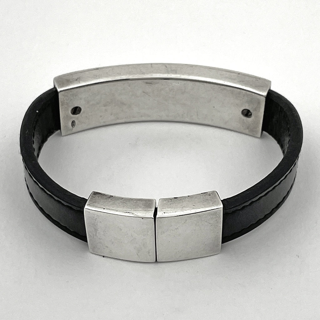 グッチ ロゴ ブレスレット 腕輪 ブレスレット シルバー925 レザー シルバー ブラック レディース 【中古】 bracc