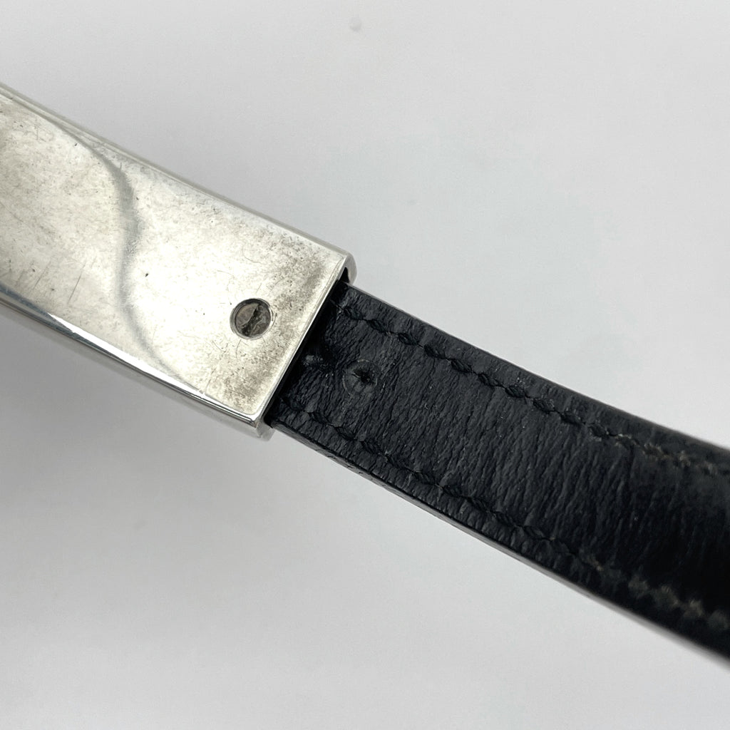 グッチ ロゴ ブレスレット 腕輪 ブレスレット シルバー925 レザー シルバー ブラック レディース 【中古】 bracc