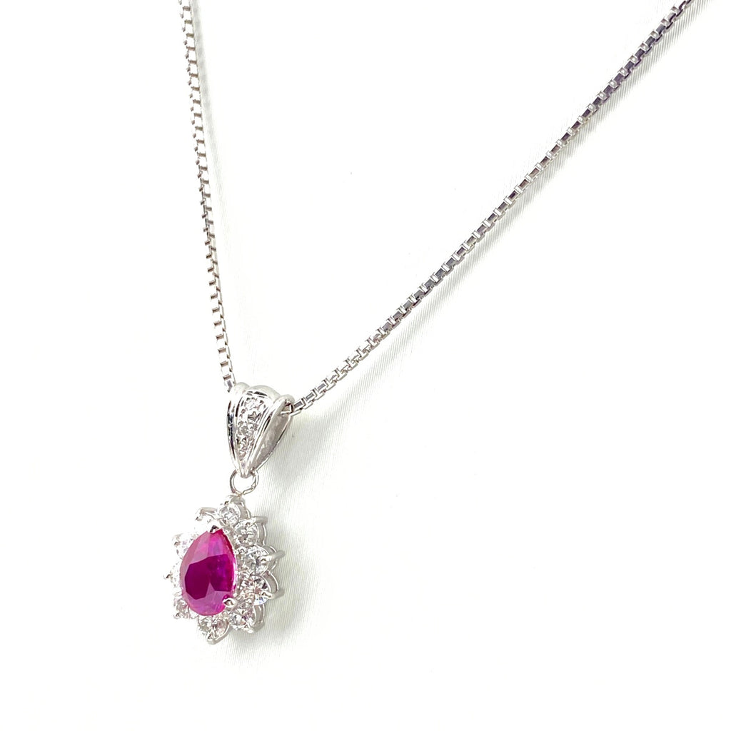 ルビー デザインネックレス プラチナ ペンダント メレダイヤ ネックレス Pt900 Pt850 ルビー レディース 【中古】nbjwl