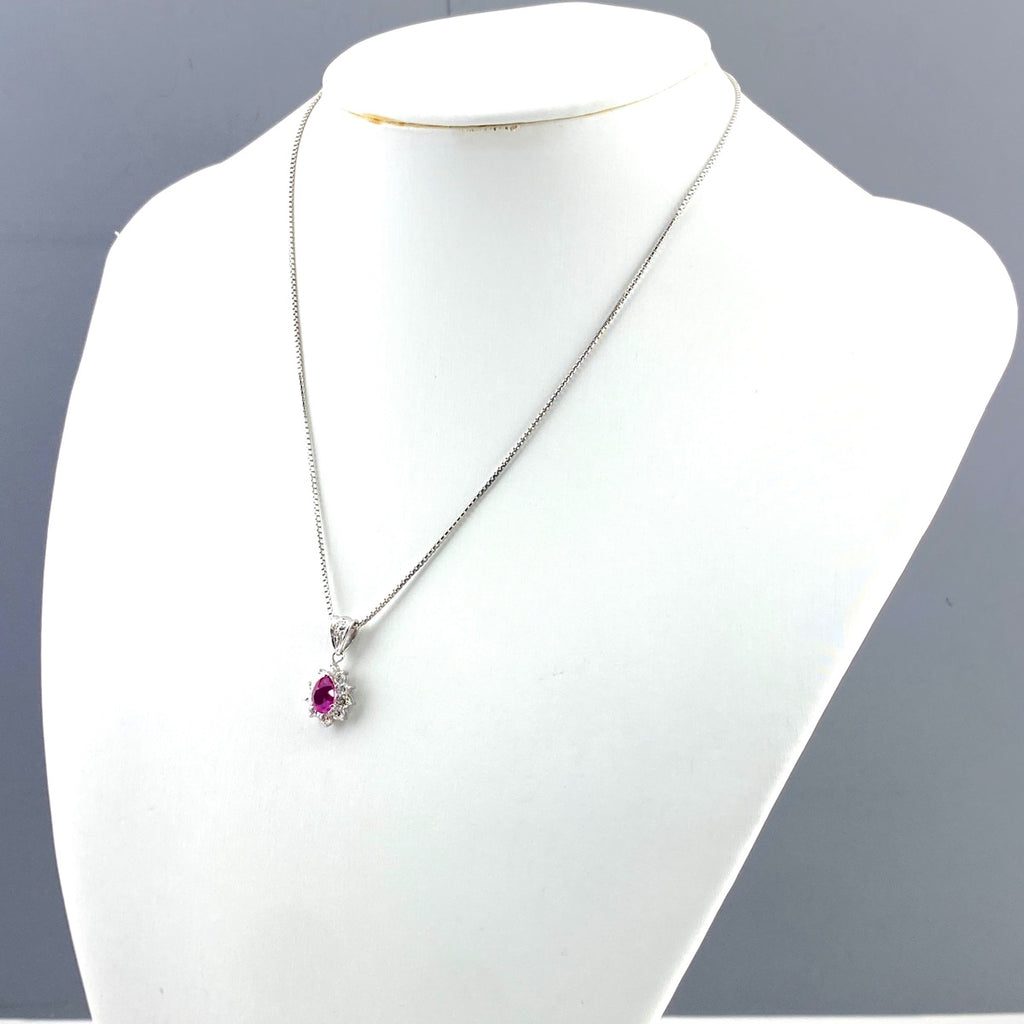 ルビー デザインネックレス プラチナ ペンダント メレダイヤ ネックレス Pt900 Pt850 ルビー レディース 【中古】nbjwl