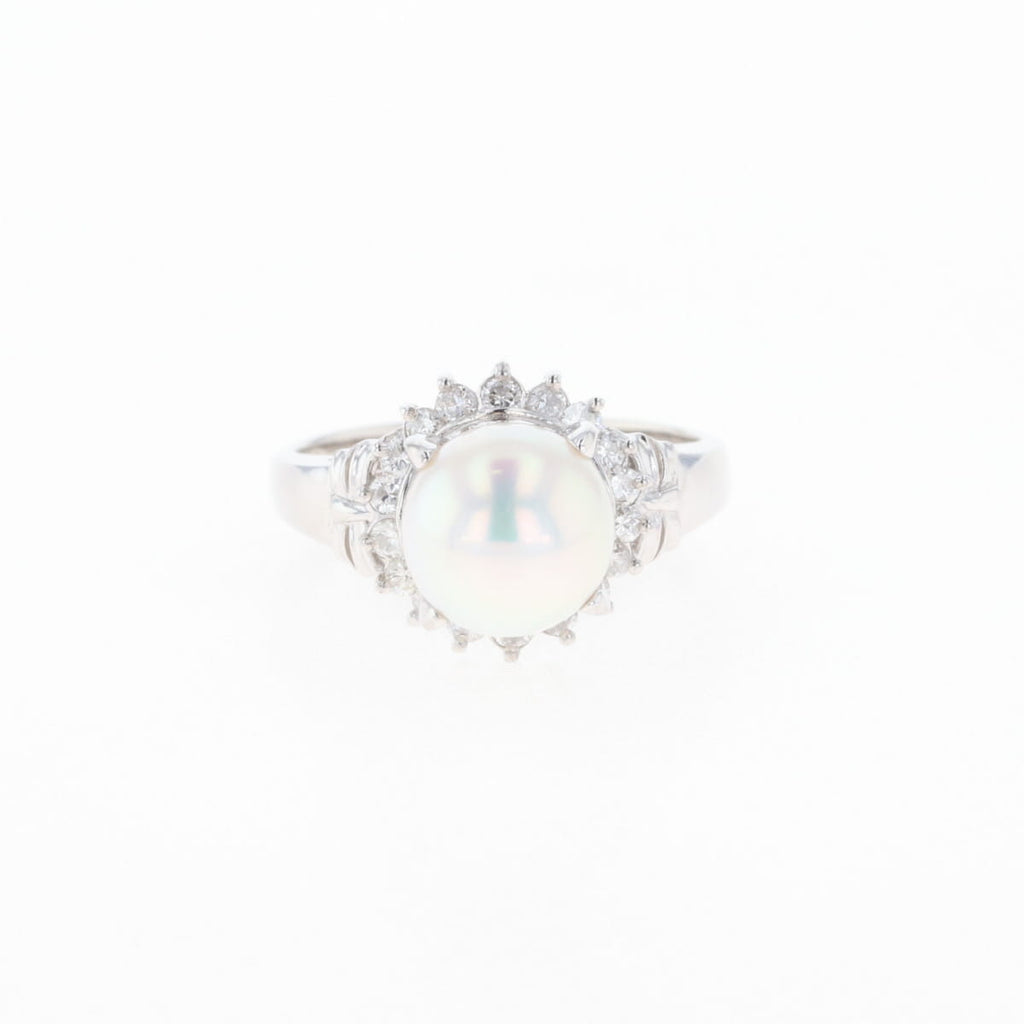 パール デザインリング プラチナ メレダイヤ 指輪 真珠 リング 9号 Pt900 パール ダイヤモンド レディース 【中古】nbjwl