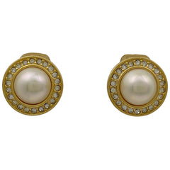 クリスチャンディオール ラインストーン デザイン イヤリング ラウンド 丸型 GP フェイクパール ゴールド レディース 【中古】 bracc
