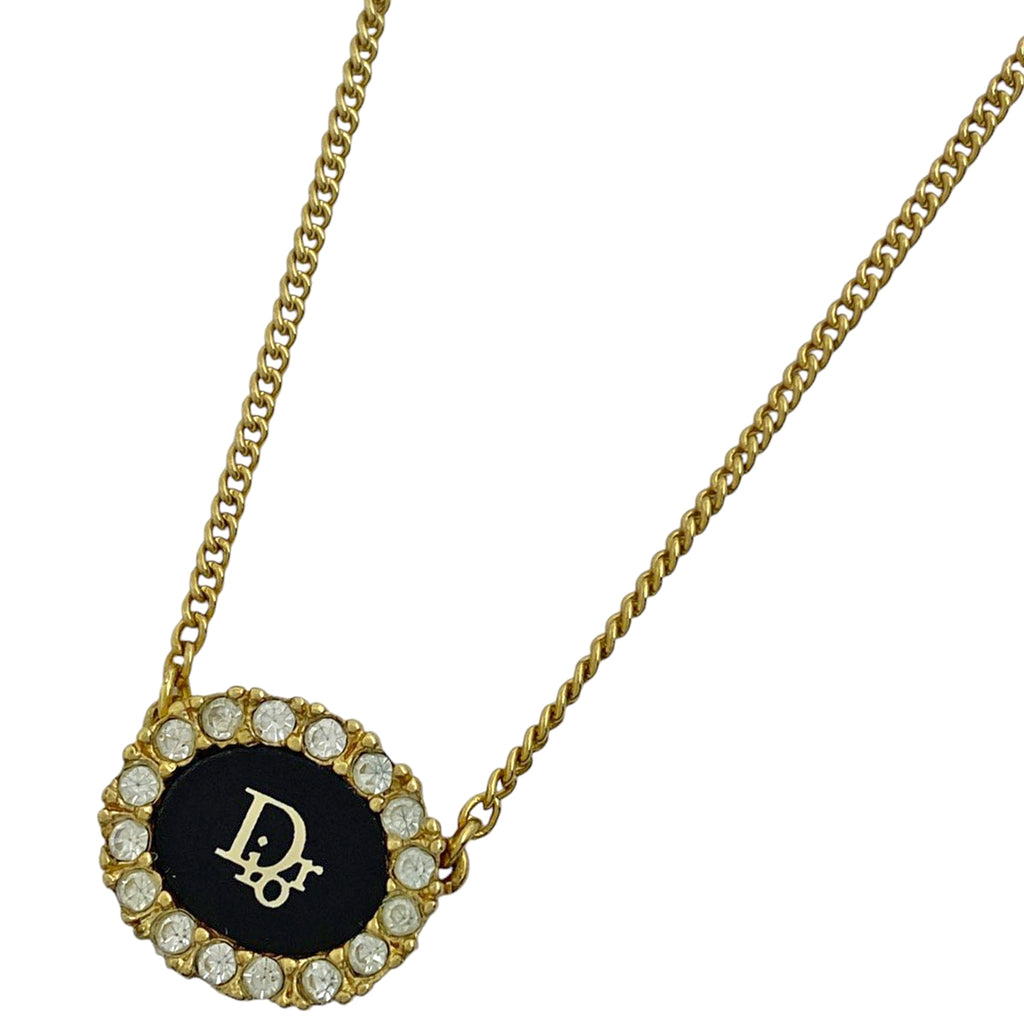 クリスチャンディオール ロゴ ラインストーン ネックレス ネックレス GP ラインストーン ゴールド ブラック レディース 【中古】bracc
