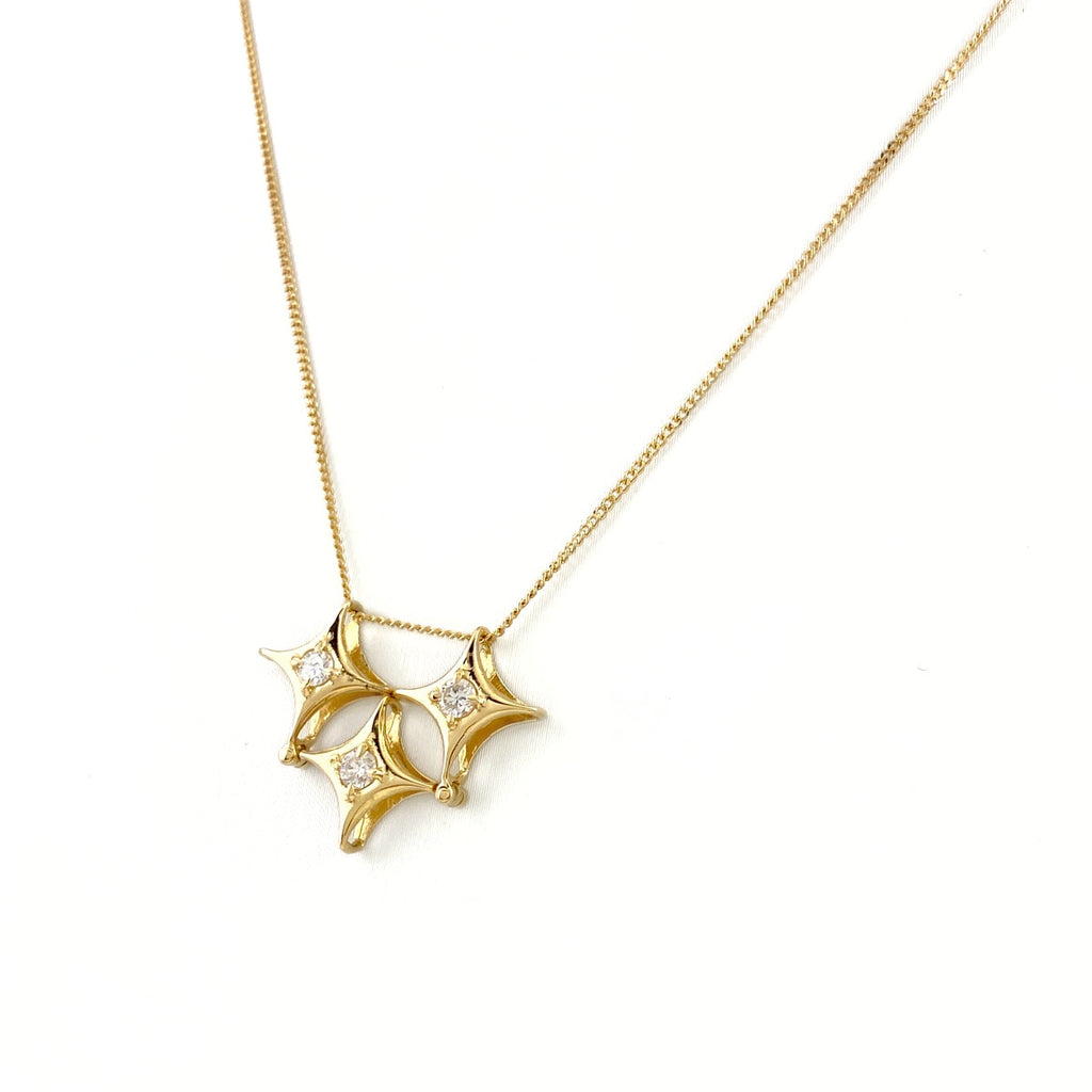 メレダイヤ デザインネックレス YG イエローゴールド ペンダント ネックレス K18 ダイヤモンド レディース 【中古】nbjwl