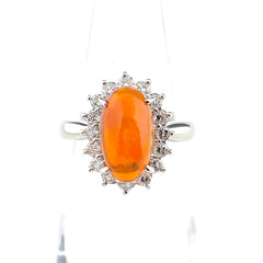 ファイアオパール デザインリング プラチナ 指輪 メレダイヤ リング 8号 Pt900 ダイヤモンド ファイアオパール レディース 【中古】nbjwl