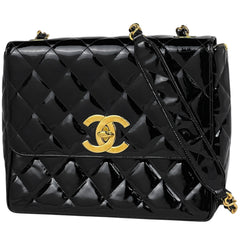 シャネル ココマーク チェーン ショルダーバッグ マトラッセ エナメル ショルダーバッグ パテントレザー ブラック レディース 【中古】brbag