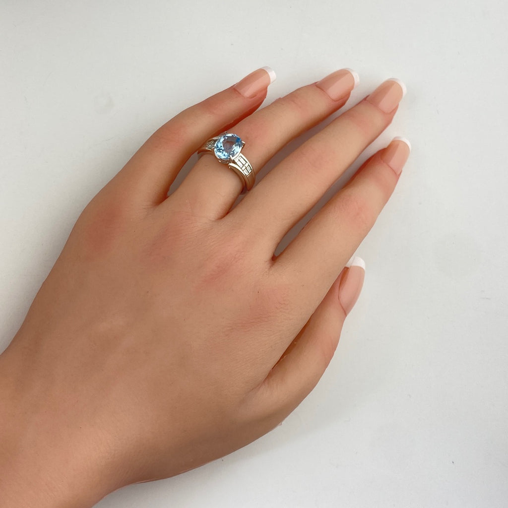 アクアマリン デザインリング プラチナ 指輪 メレダイヤ リング 10.5号 Pt900 アクアマリン ダイヤモンド レディース 【中古】nbjwl