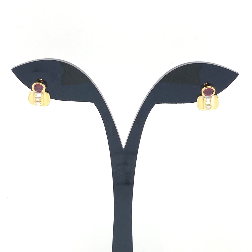 ルビー デザインピアス YG イエローゴールド メレダイヤ ピアス K18 ルビー ダイヤモンド レディース 【中古】nbjwl