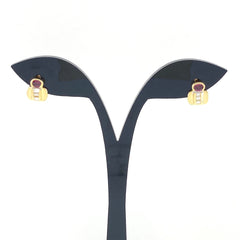 ルビー デザインピアス YG イエローゴールド メレダイヤ ピアス K18 ルビー ダイヤモンド レディース 【中古】nbjwl