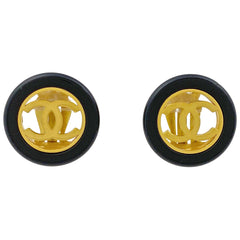 シャネル ココマーク ラウンド イヤリング CC イヤリング GP ゴールド ブラック レディース 【中古】bracc