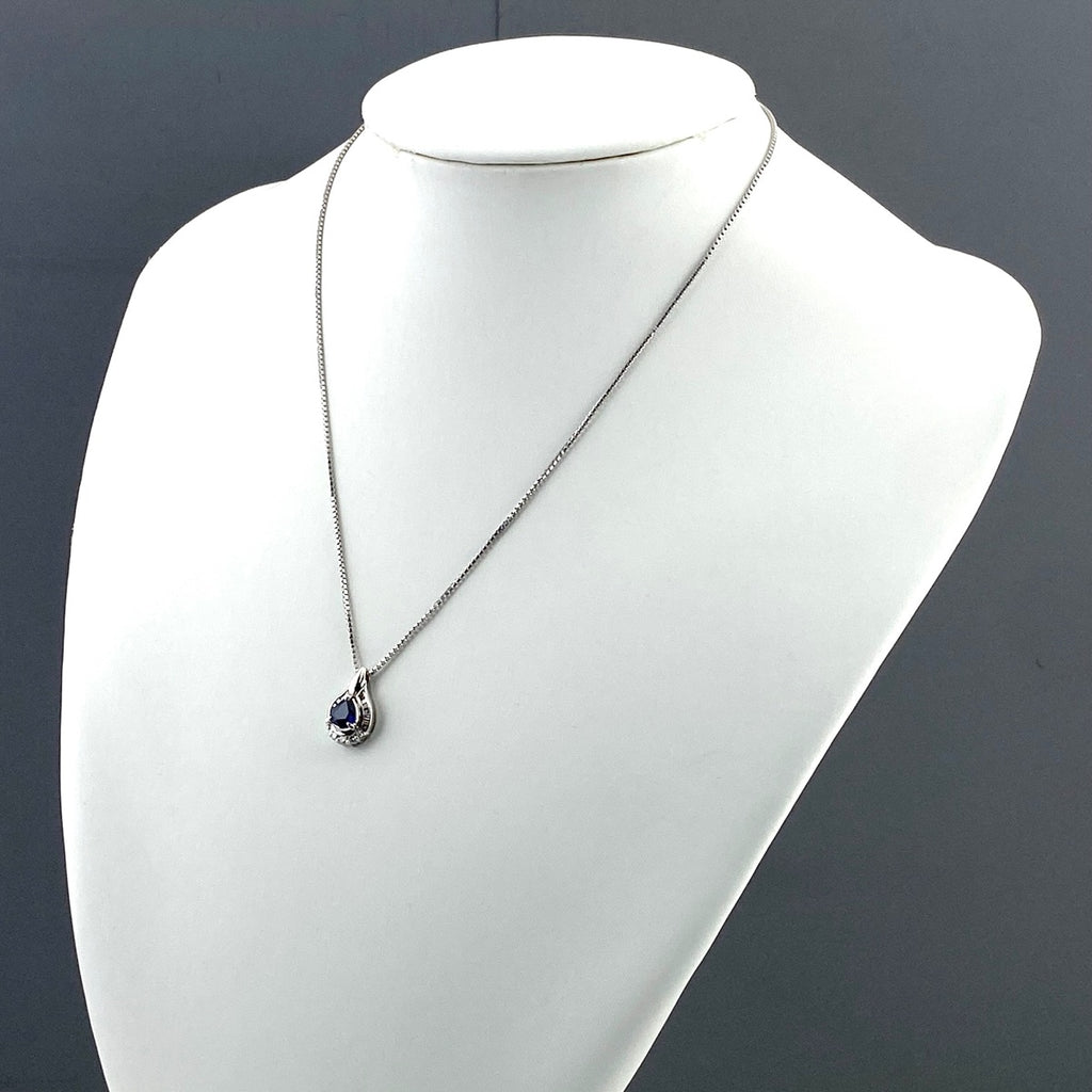 サファイア デザインネックレス プラチナ ペンダント メレダイヤ ネックレス Pt900 Pt850 サファイア レディース 【中古】nbjwl