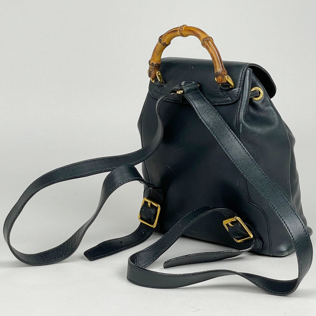 グッチ バンブー ミニ リュックサック バックパック デイパック オールドグッチ 00317050030 リュック レザー ダークグリーン レディース 【中古】brbag