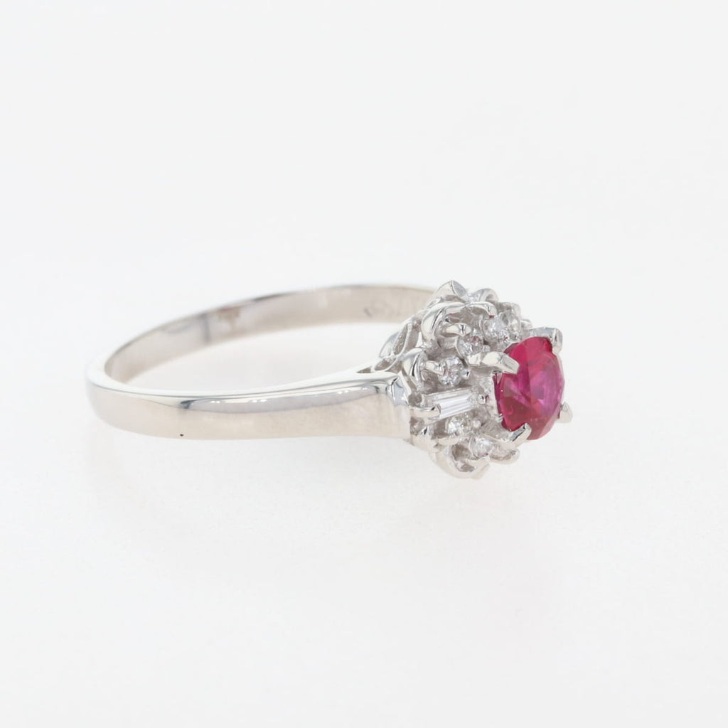 ルビー デザインリング プラチナ 指輪 メレダイヤ リング 12号 Pt900 ルビー ダイヤモンド レディース 【中古】nbjwl