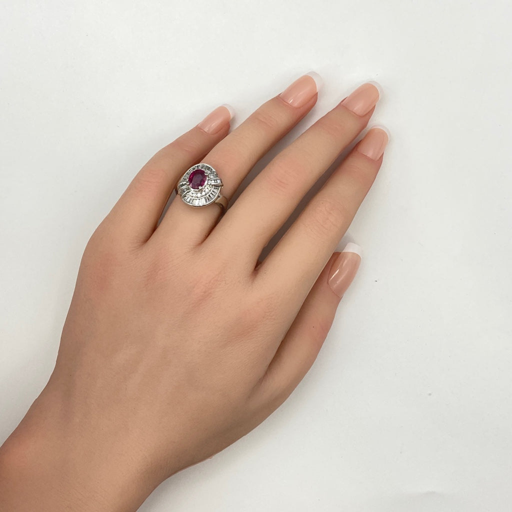 ルビー デザインリング プラチナ 指輪 メレダイヤ リング 11.5号 Pt900 ルビー ダイヤモンド レディース 【中古】nbjwl