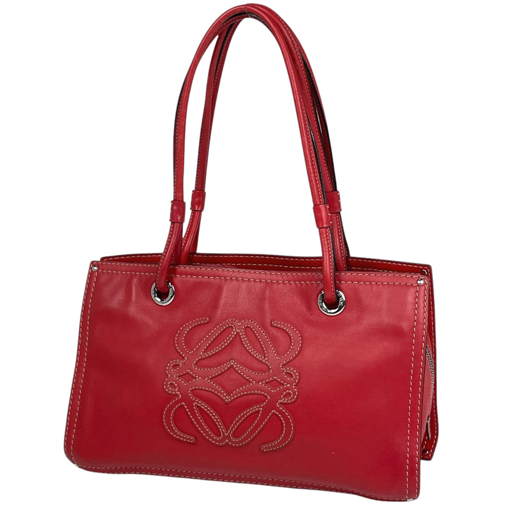 ロエベ アナグラム ショッパートート ハンドバッグ ロゴ トートバッグ レザー レッド レディース 【中古】brbag