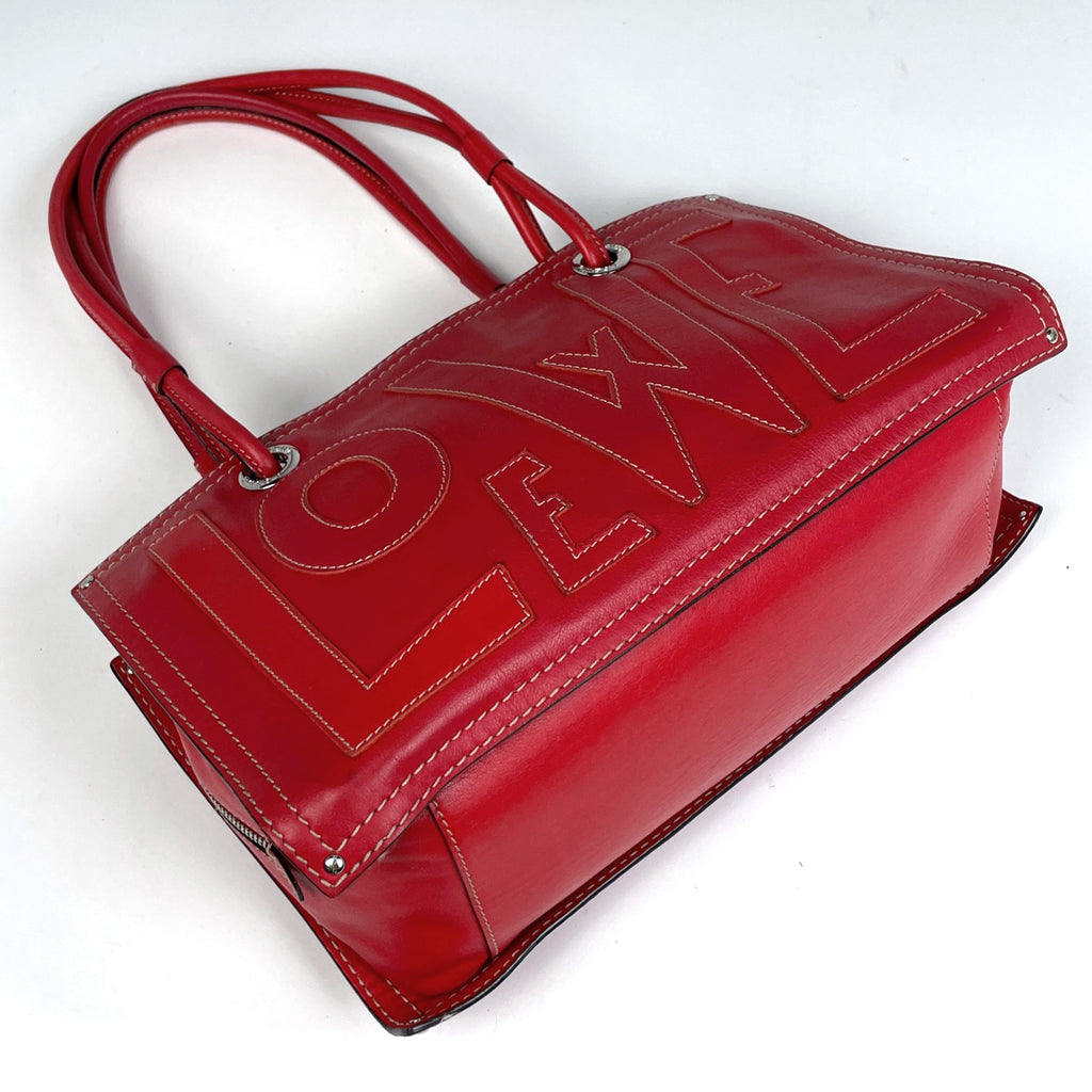ロエベ アナグラム ショッパートート ハンドバッグ ロゴ トートバッグ レザー レッド レディース 【中古】brbag
