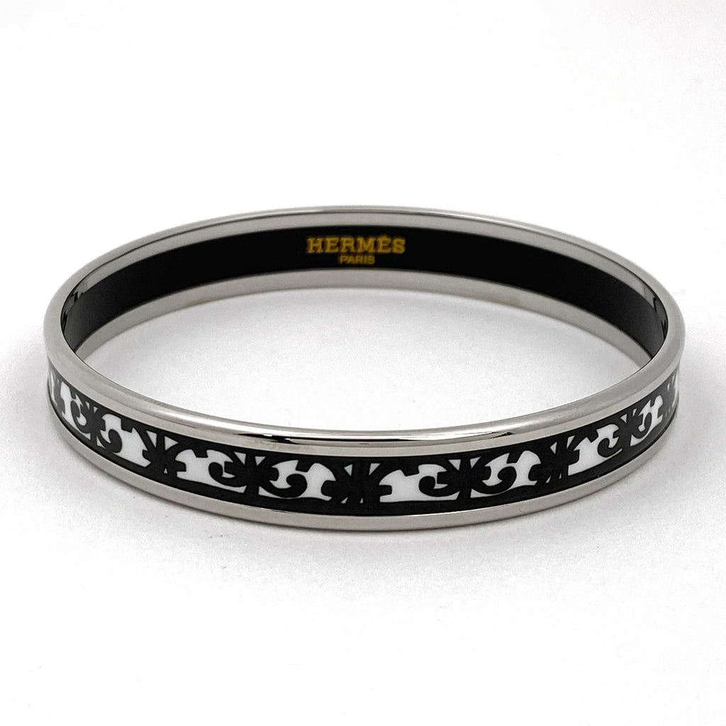 エルメス エマイユ PM 腕輪 七宝焼き バングル シルバーメッキ シルバー ブラック ホワイト レディース 【中古】bracc