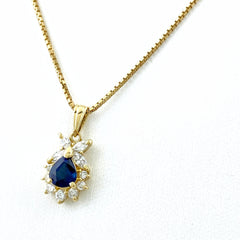 サファイア デザインネックレス YG イエローゴールド ペンダント メレダイヤ ネックレス K18 サファイア ダイヤモンド レディース 【中古】nbjwl