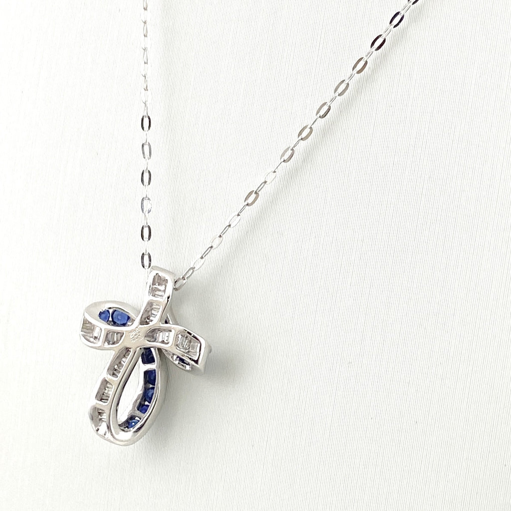 サファイア デザインネックレス WG ホワイトゴールド ペンダント メレダイヤ ネックレス K18 WG サファイア レディース 【中古】nbjwl