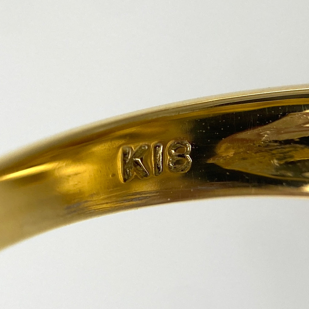 フラワーモチーフ デザインリング YG イエローゴールド 指輪 メレダイヤ 花 リング 13号 K18 ルビー ダイヤモンド レディース 【中古】nbjwl