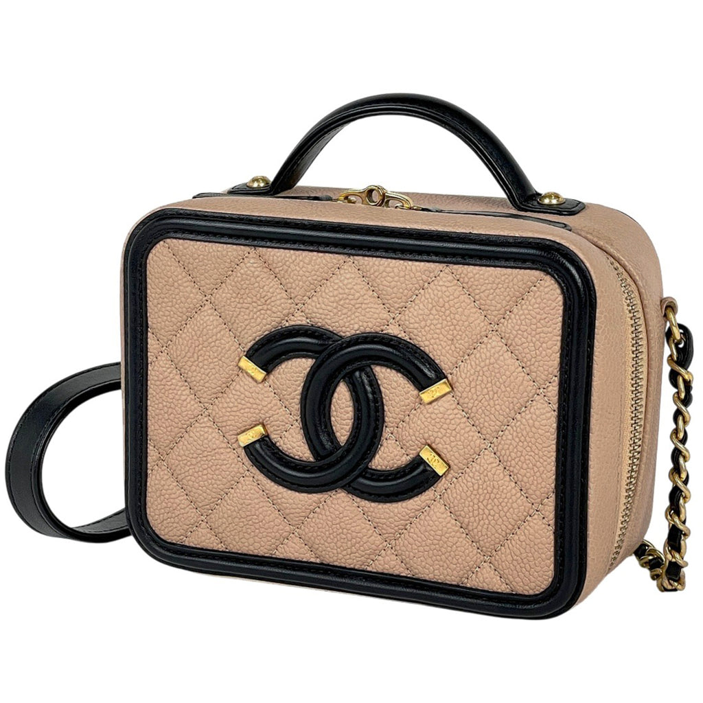シャネル ココマーク チェーン ショルダーバッグ ミニ マトラッセ ショルダーバッグ キャビアスキン ベージュ ブラック レディース 【中古】brbag