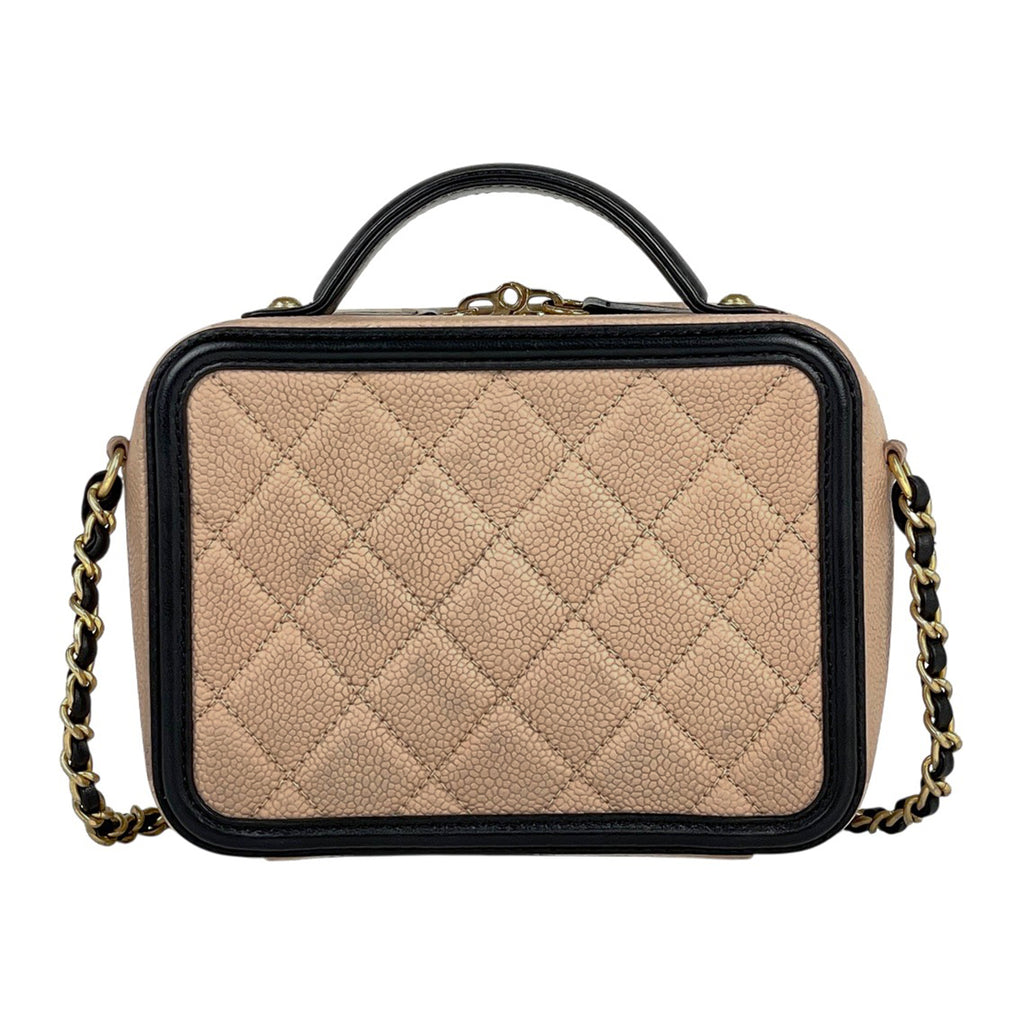 シャネル ココマーク チェーン ショルダーバッグ ミニ マトラッセ ショルダーバッグ キャビアスキン ベージュ ブラック レディース 【中古】brbag