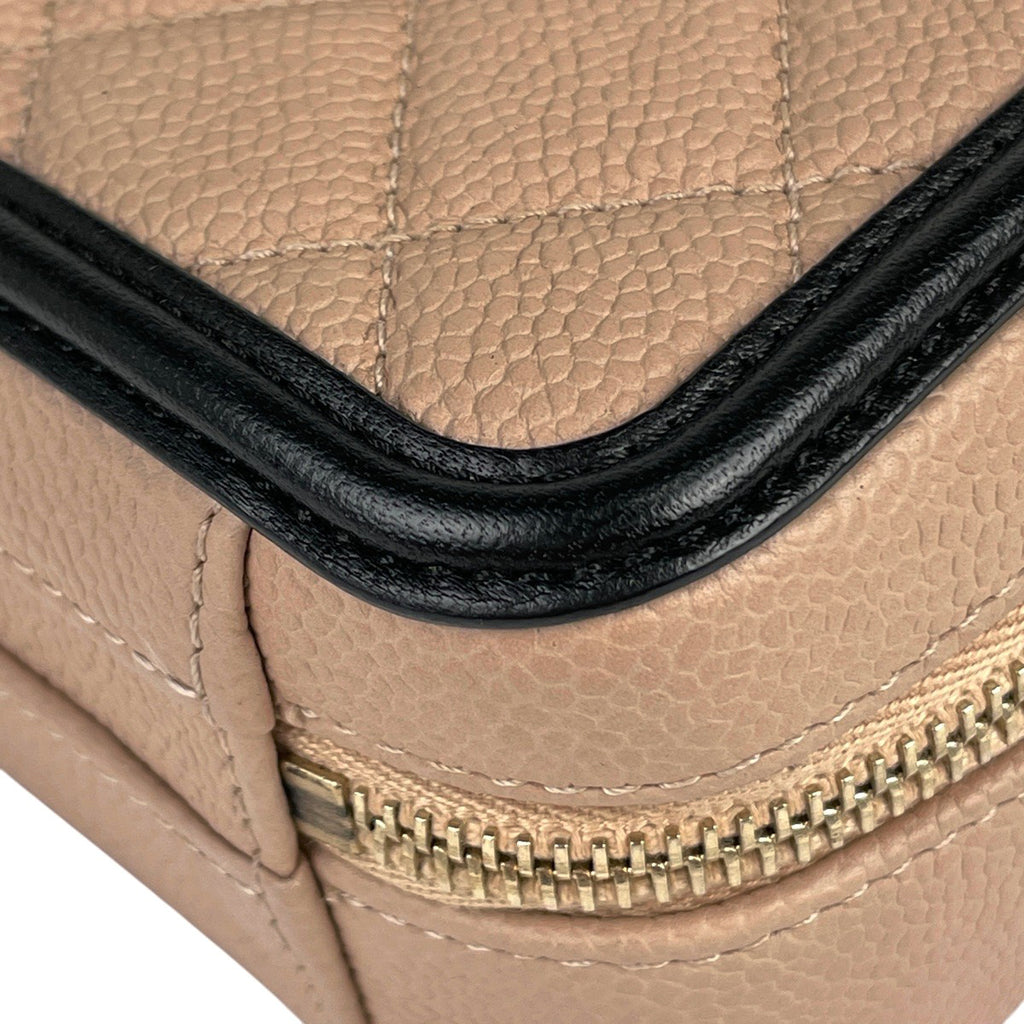 シャネル ココマーク チェーン ショルダーバッグ ミニ マトラッセ ショルダーバッグ キャビアスキン ベージュ ブラック レディース 【中古】brbag