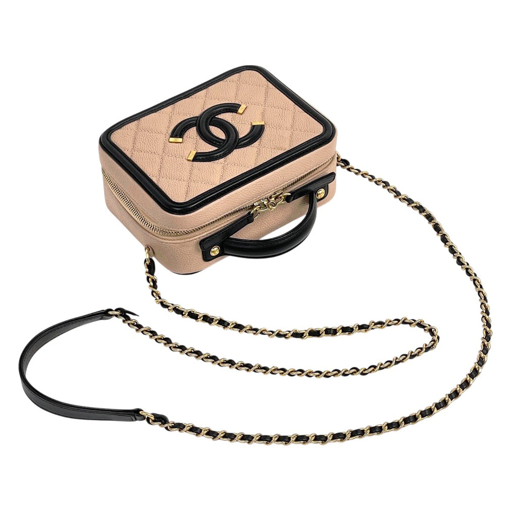 シャネル ココマーク チェーン ショルダーバッグ ミニ マトラッセ ショルダーバッグ キャビアスキン ベージュ ブラック レディース 【中古】brbag