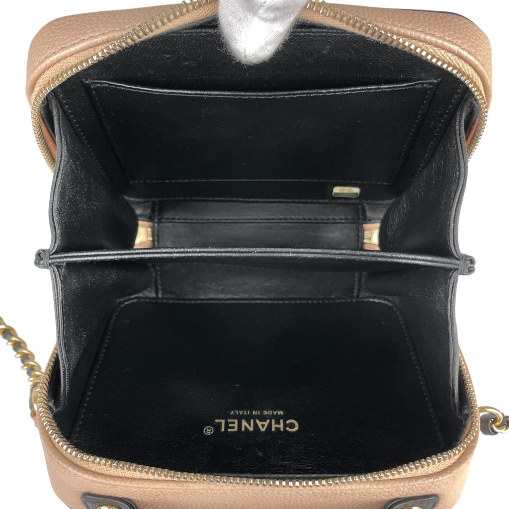 シャネル ココマーク チェーン ショルダーバッグ ミニ マトラッセ ショルダーバッグ キャビアスキン ベージュ ブラック レディース 【中古】brbag