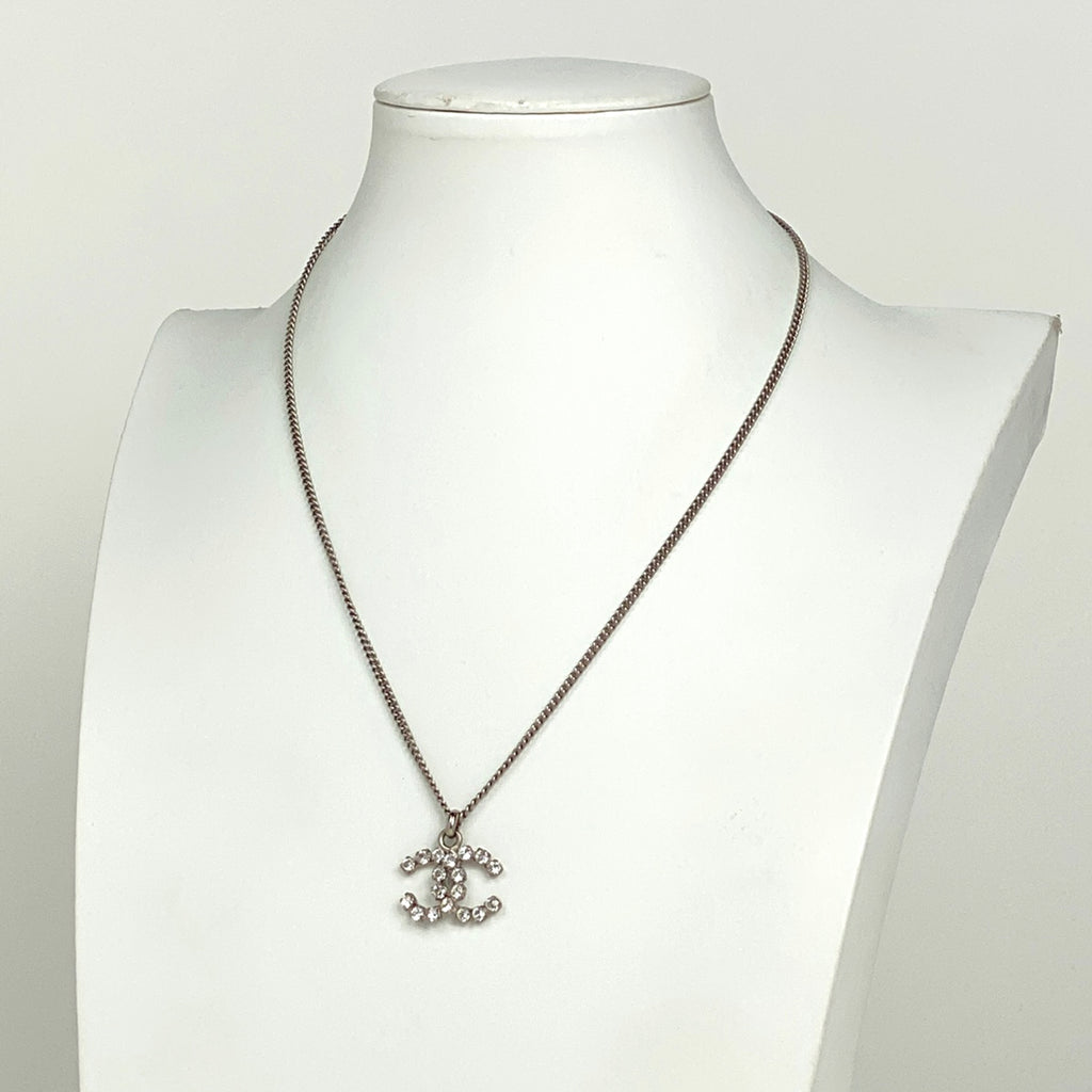 シャネル ココマーク ラインストーン ネックレス CCマーク ネックレス シルバーメッキ シルバー レディース 【中古】bracc