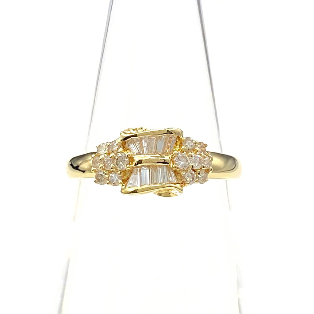 メレダイヤ デザインリング YG イエローゴールド 指輪 リング 12号 K18 ダイヤモンド レディース 【中古】nbjwl