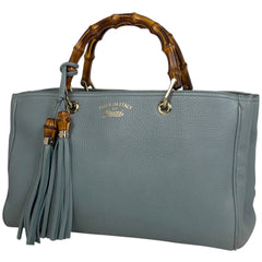 グッチ バンブー ショッパー ミディアム ハンドバッグ 2WAY ショルダーバッグ ハンドバッグ レザー ライトブルー 323660 レディース 【中古】brbag