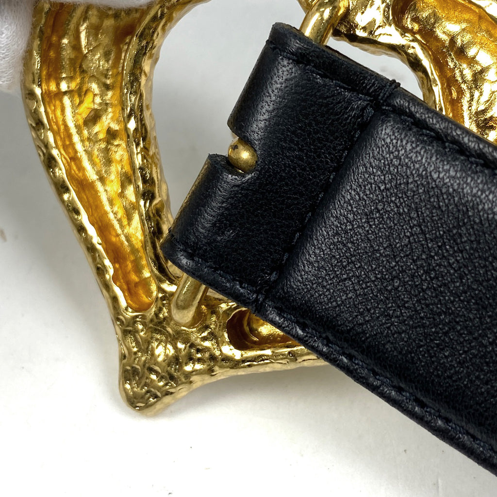 サンローラン ロゴ ベルト ハート バックル ベルト レザー ブラック レディース 【中古】brbag