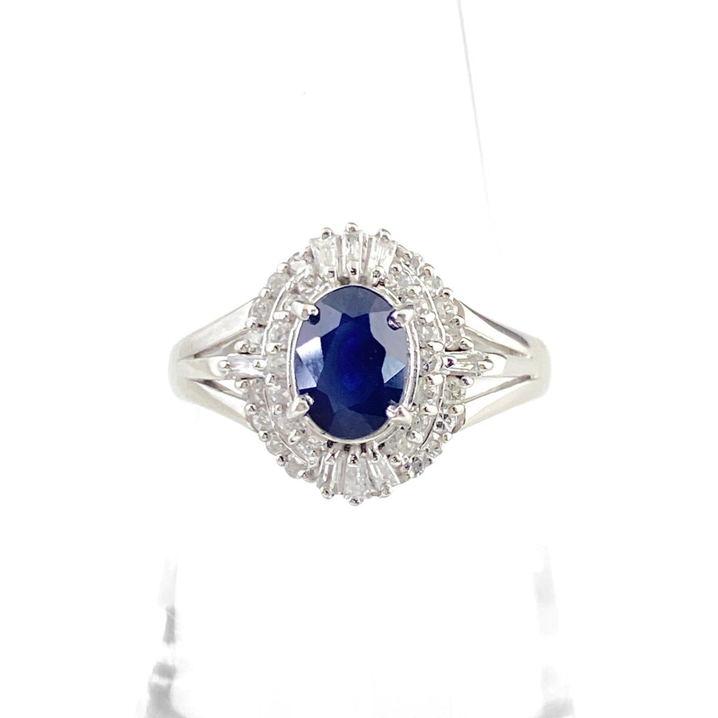 サファイア デザインリング プラチナ 指輪 メレダイヤ リング 13号 Pt900 サファイア ダイヤモンド レディース 【中古】nbjwl