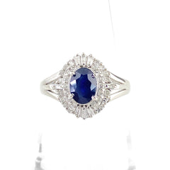 サファイア デザインリング プラチナ 指輪 メレダイヤ リング 13号 Pt900 サファイア ダイヤモンド レディース 【中古】nbjwl