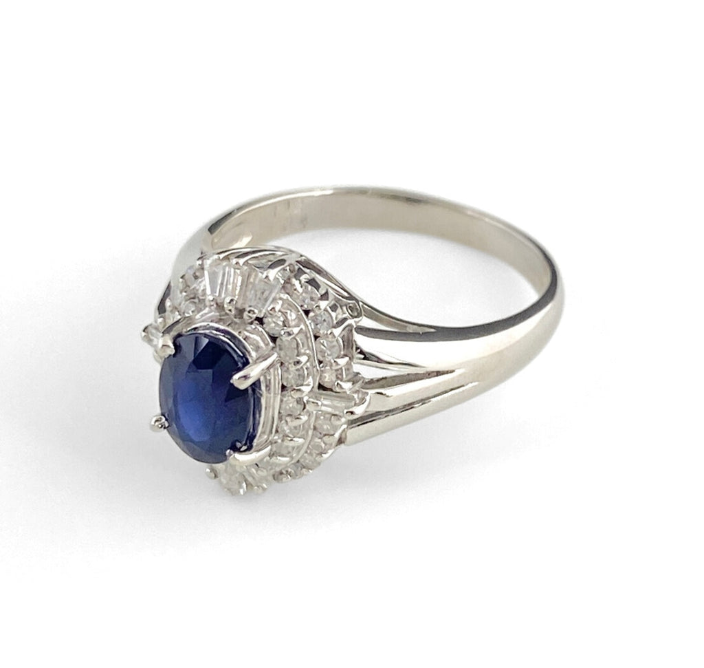 サファイア デザインリング プラチナ 指輪 メレダイヤ リング 13号 Pt900 サファイア ダイヤモンド レディース 【中古】nbjwl