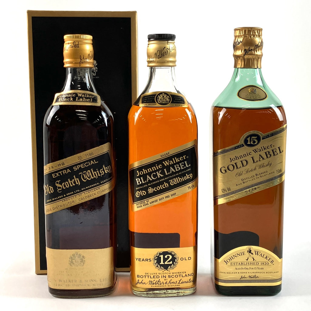 バイセル公式】ジョニーウォーカー JOHNNIE WALKER ブラックラベル エクストラスペシャル 金キャップ 12年 黒金キャップ  エクストラスペシャル ゴールドラベル 15年 スコッチ 750ml ウイスキー セット 【古酒】 - バイセルブランシェ