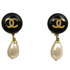 シャネル ココマーク フェイクパール イヤリング スイング イヤリング GP ゴールド ブラック レディース 【中古】bracc