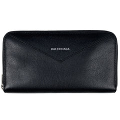 バレンシアガ ペーパーコンチネンタル 長財布 ラウンドファスナー ロゴ 長財布 レザー ブラック 504547 レディース 【中古】brbag