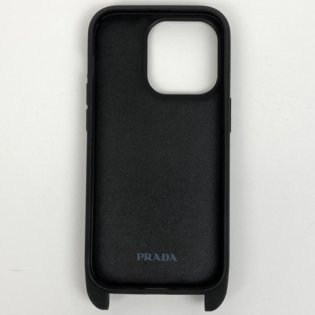 プラダ ロゴプレート スマホケース iPhone 14 Pro ショルダー 斜め掛け 携帯電話ケース レザー ネロ(ブラック) レディース 【中古】brbag