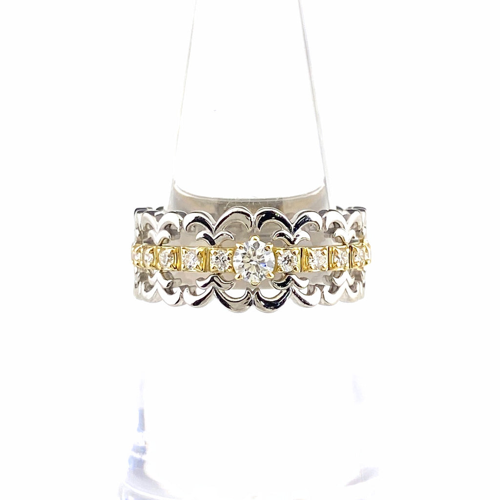 ダイヤモンド デザインリング プラチナ イエローゴールド 指輪 メレダイヤ リング 13号 Pt900 K18 ダイヤモンド レディース 【中古】nbjwl