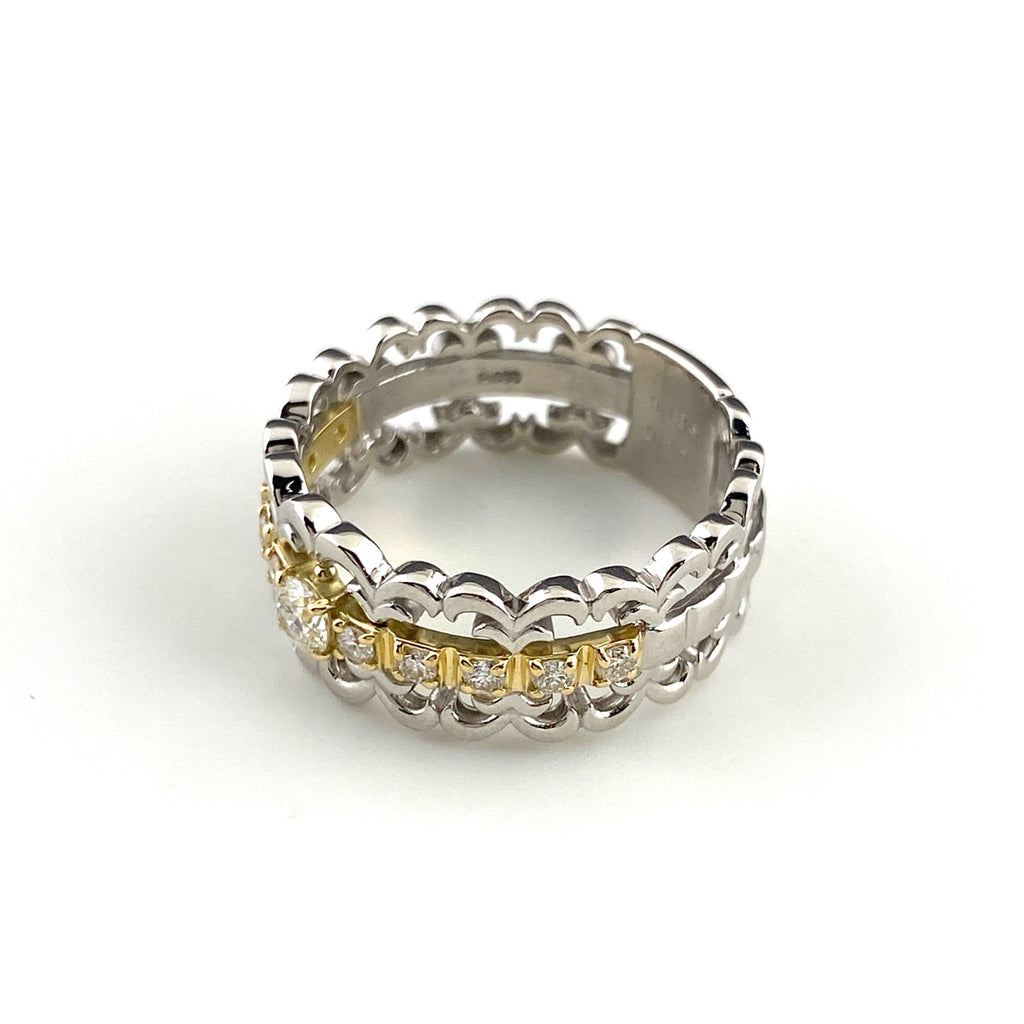 ダイヤモンド デザインリング プラチナ イエローゴールド 指輪 メレダイヤ リング 13号 Pt900 K18 ダイヤモンド レディース 【中古】nbjwl