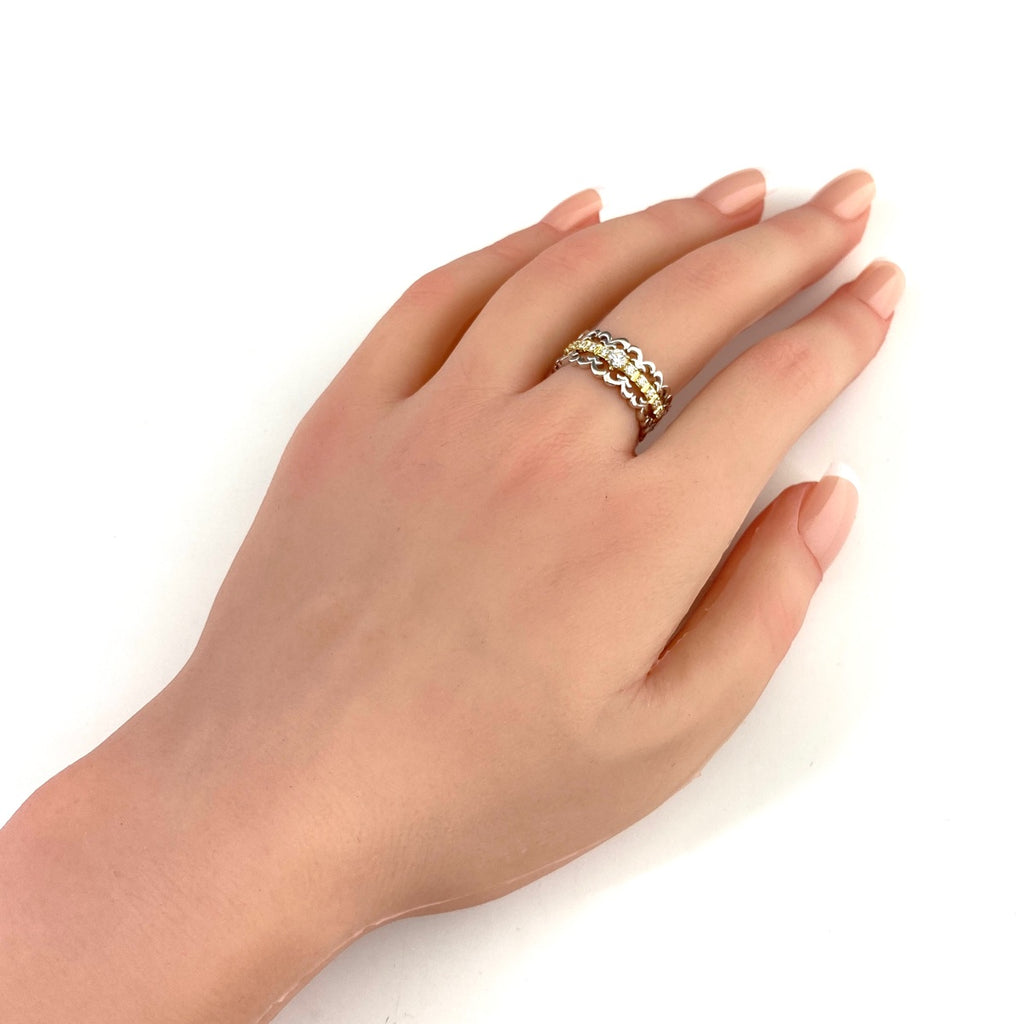 ダイヤモンド デザインリング プラチナ イエローゴールド 指輪 メレダイヤ リング 13号 Pt900 K18 ダイヤモンド レディース 【中古】nbjwl