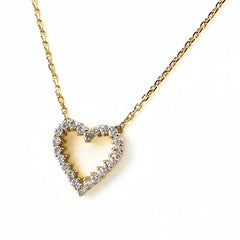 ハートモチーフ デザインネックレス YG イエローゴールド ペンダント メレダイヤ ネックレス K18 ダイヤモンド レディース 【中古】nbjwl